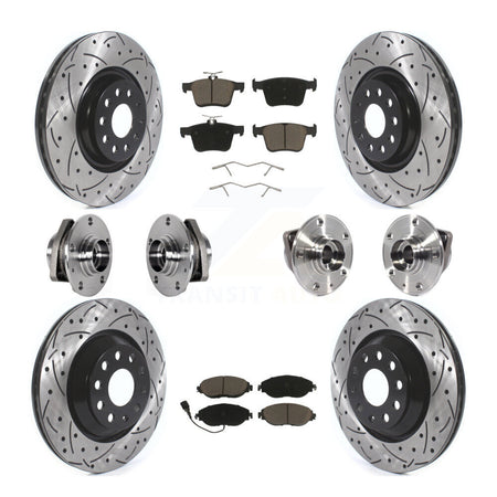 Front Rear Hub Bearing Coated Brake Rotor & Pads Kit (10Pc) For Volkswagen Golf R Audi S3 KBB-123858