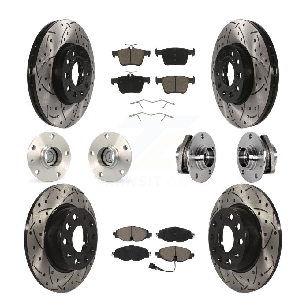 Front Rear Hub Bearing Coated Disc Brake Rotors And Pads Kit (10Pc) For 2016 Audi A3 2.0L KBB-123861