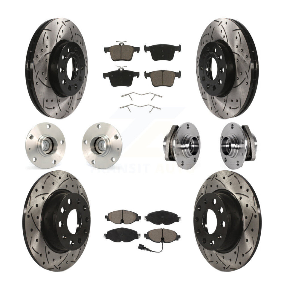 Front Rear Hub Bearing Coated Disc Brake Rotors And Pads Kit (10Pc) For 2016 Audi A3 2.0L KBB-123861
