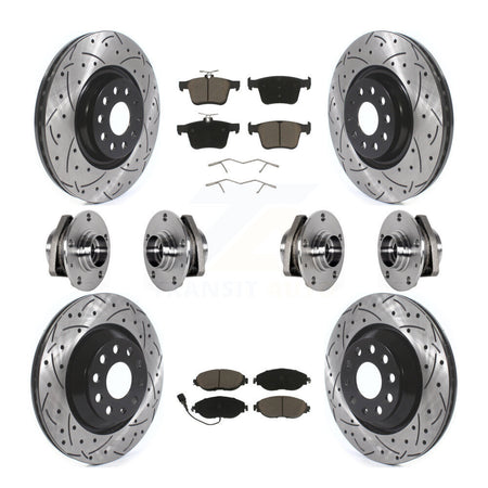 Front Rear Hub Bearings Coated Disc Brake Rotors And Ceramic Pads Kit (10Pc) For Audi S3 KBB-123862