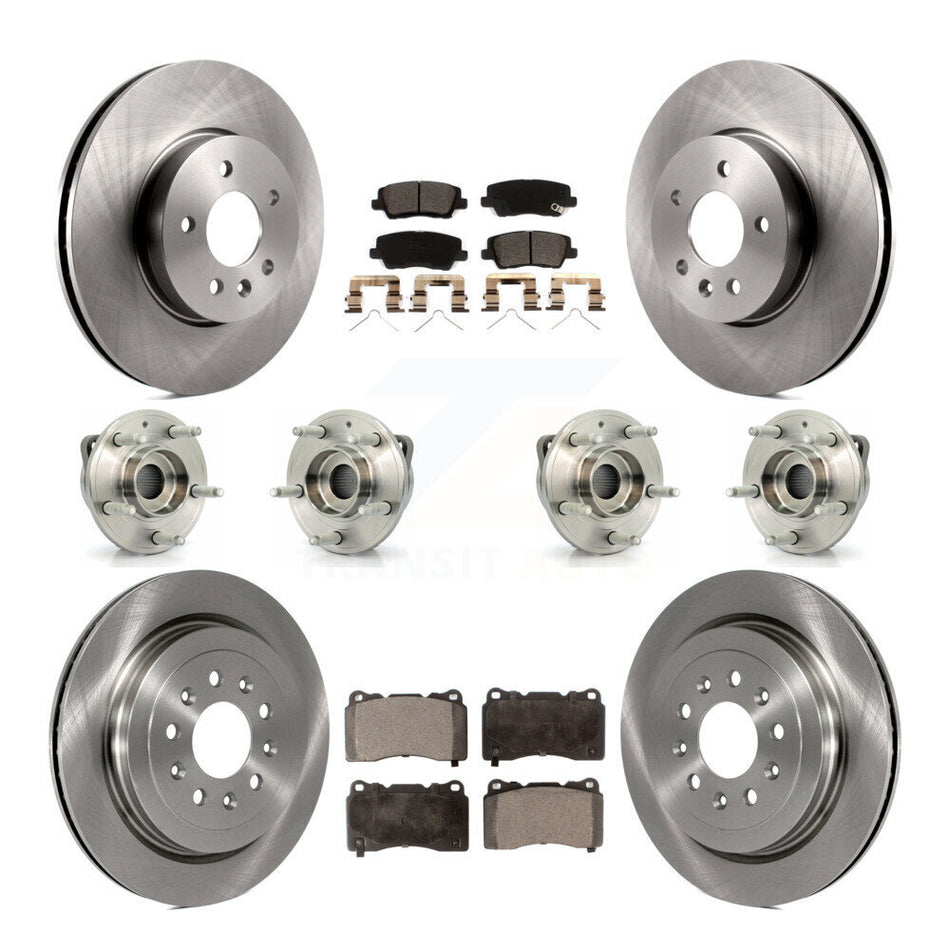 Front Rear Hub Bearings Assembly Disc Brake Rotors And Ceramic Pads Kit (10Pc) For 2017 Cadillac ATS Base Luxury with AWD 2.0L Turbocharged With 321mm Diameter Rotor KBB-123881