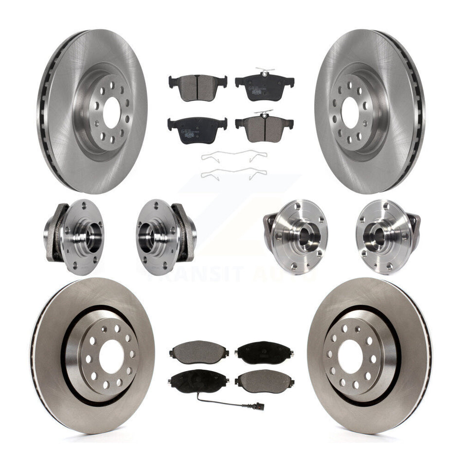 Front Rear Hub Bearing Disc Brake Rotor And Pads Kit (10Pc) For Volkswagen Golf R Audi S3 KBB-123884