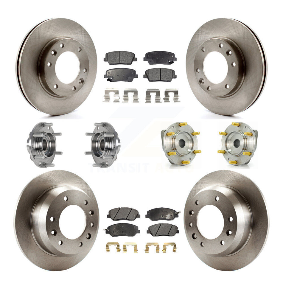 Front Rear Hub Bearings Assembly Disc Brake Rotors And Ceramic Pads Kit (10Pc) For Kia Sedona Hyundai Entourage KBB-123904