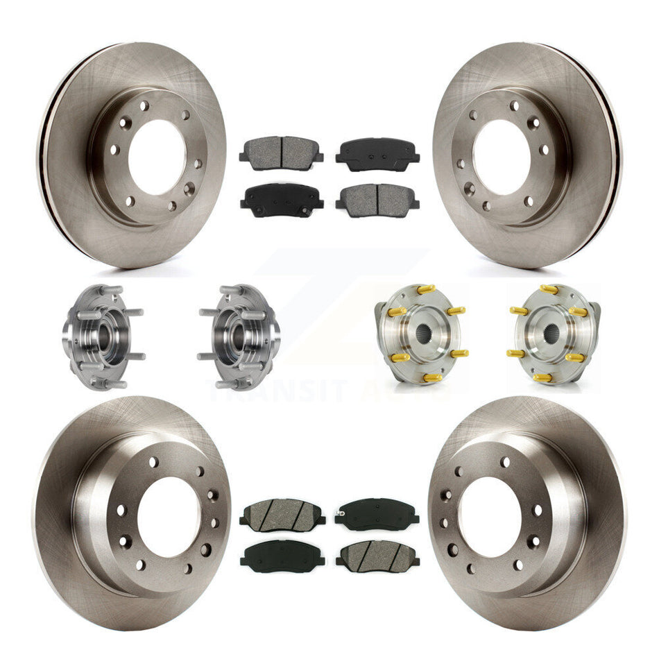 Front Rear Hub Bearings Assembly Disc Brake Rotors And Semi-Metallic Pads Kit (10Pc) For Kia Sedona Hyundai Entourage KBB-123911