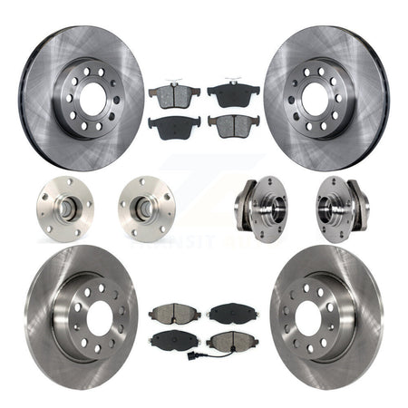 Front Rear Hub Bearing Assembly Disc Brake Rotor And Pad Kit (10Pc) For 2016 Audi A3 2.0L KBB-123920