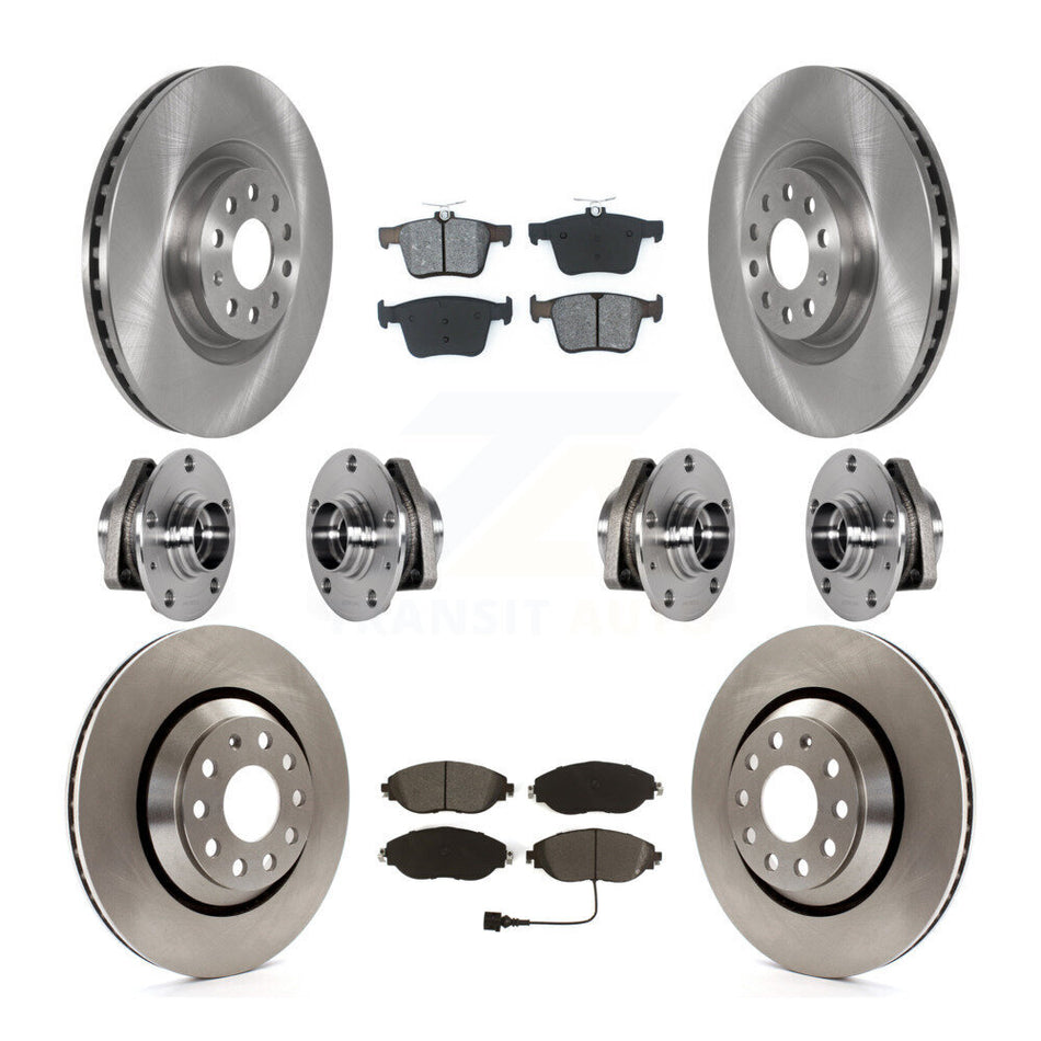 Front Rear Hub Bearings Disc Brake Rotors And Semi-Metallic Pads Kit (10Pc) For Audi S3 KBB-123921