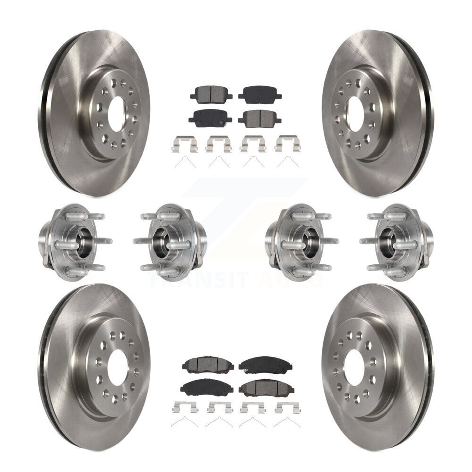 Front Rear Hub Bearings Assembly Disc Brake Rotors And Semi-Metallic Pads Kit (10Pc) For 2018-2020 Chevrolet Traverse 4WD KBB-123934