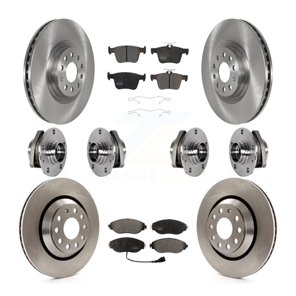 Front Rear Hub Bearings Disc Brake Rotors And Semi-Metallic Pads Kit (10Pc) For Audi S3 KBB-123948