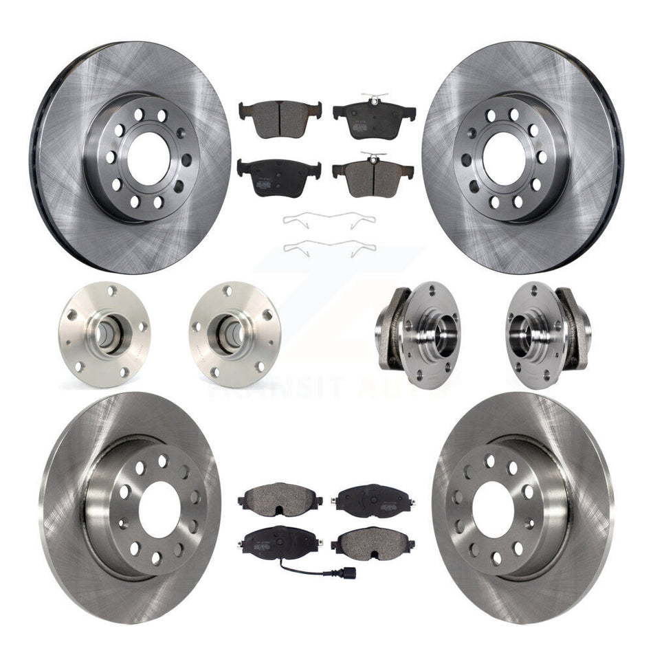 Front Rear Hub Bearing Assembly Disc Brake Rotor And Pad Kit (10Pc) For 2016 Audi A3 2.0L KBB-123958