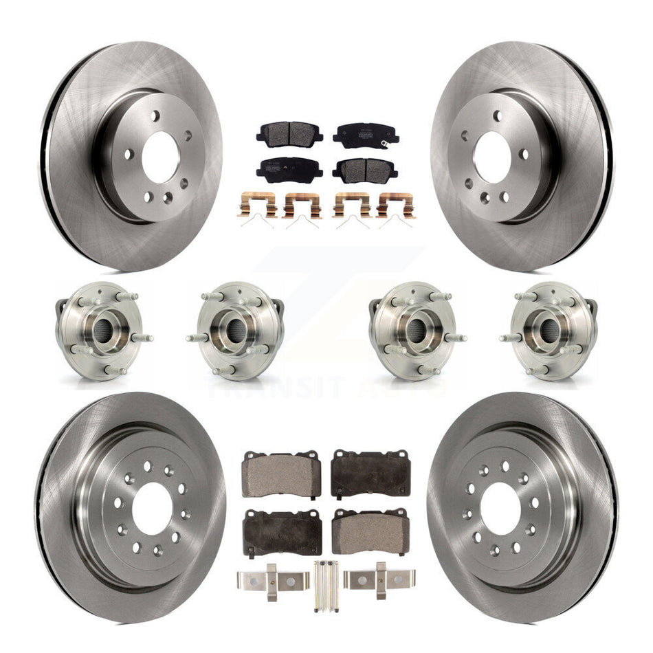 Front Rear Hub Bearings Assembly Disc Brake Rotors And Semi-Metallic Pads Kit (10Pc) For 2017 Cadillac ATS Base Luxury with AWD 2.0L Turbocharged With 321mm Diameter Rotor KBB-123965
