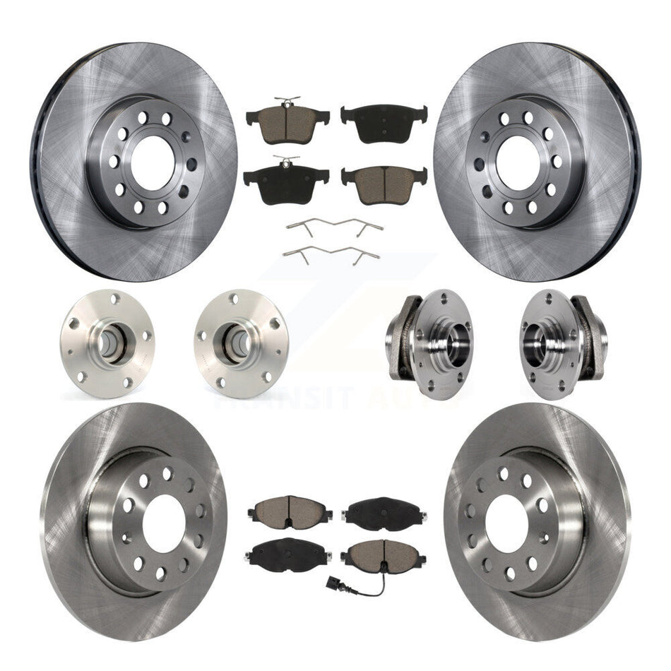 Front Rear Hub Bearing Disc Brake Rotor And Ceramic Pads Kit (10Pc) For 2016 Audi A3 2.0L KBB-123988