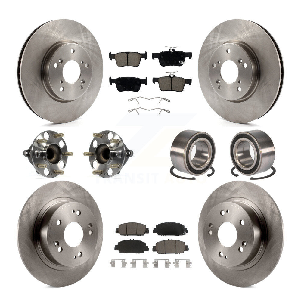 Front Rear Wheel Hub Bearing Disc Brake Rotor And Ceramic Pad Kit (10Pc) For Honda Accord KBB-124016
