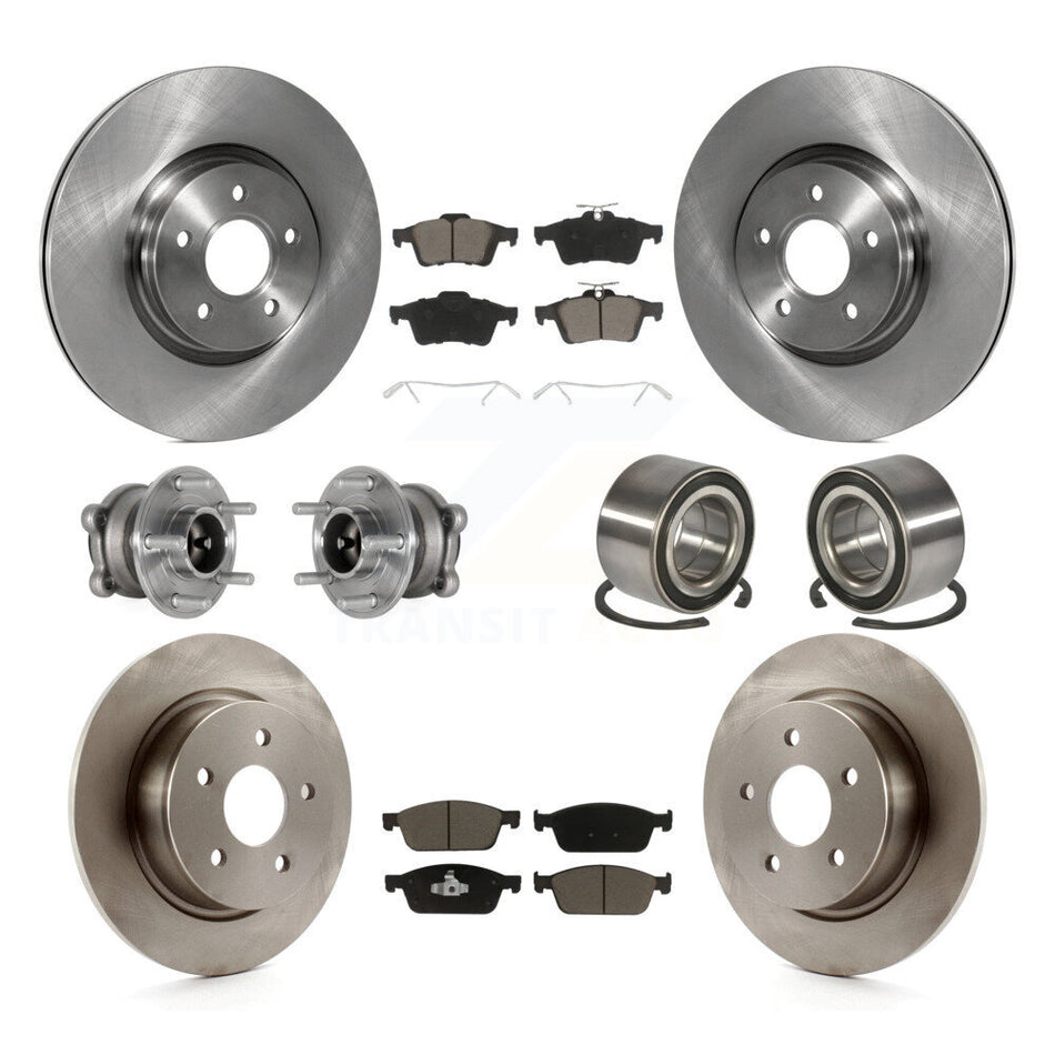 Front Rear Hub Bearing Brake Rotor Pad Kit (10Pc) For 2013-2016 Ford Escape FWD with 2.0L KBB-124042