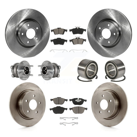Front Rear Hub Bearing Disc Brake Rotor And Ceramic Pads Kit (10Pc) For Ford Escape C-Max KBB-124043
