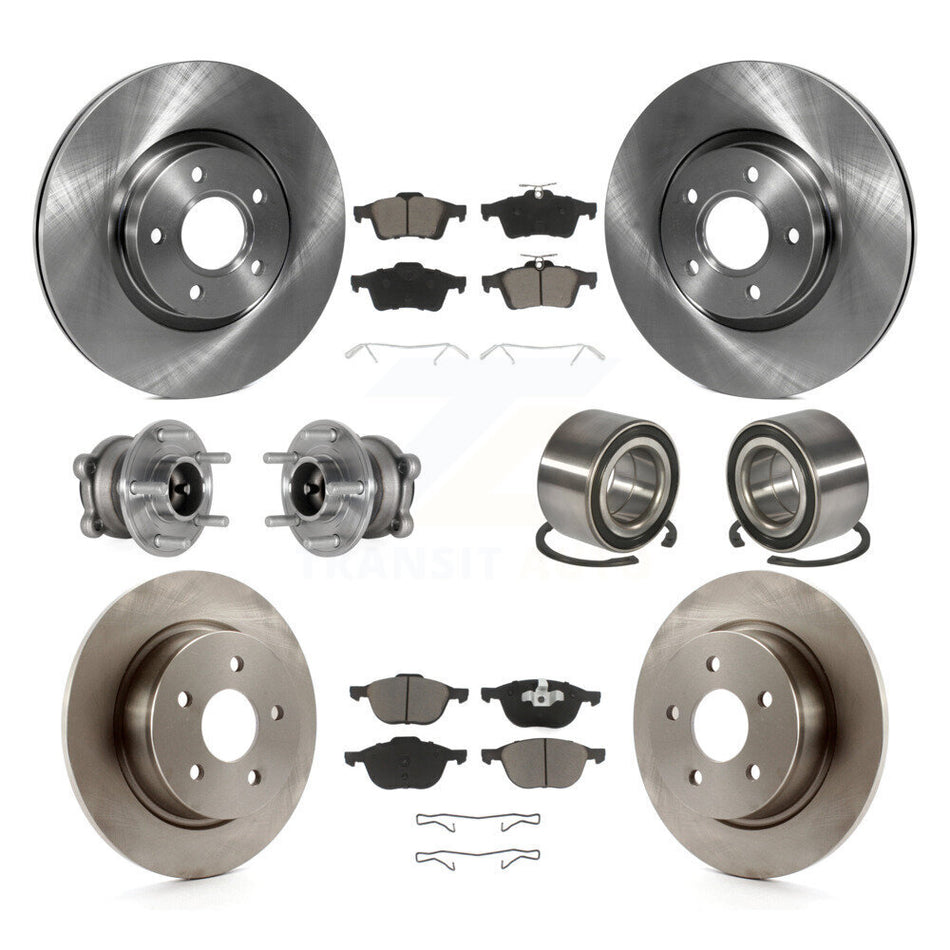 Front Rear Hub Bearing Disc Brake Rotor And Ceramic Pads Kit (10Pc) For Ford Escape C-Max KBB-124043