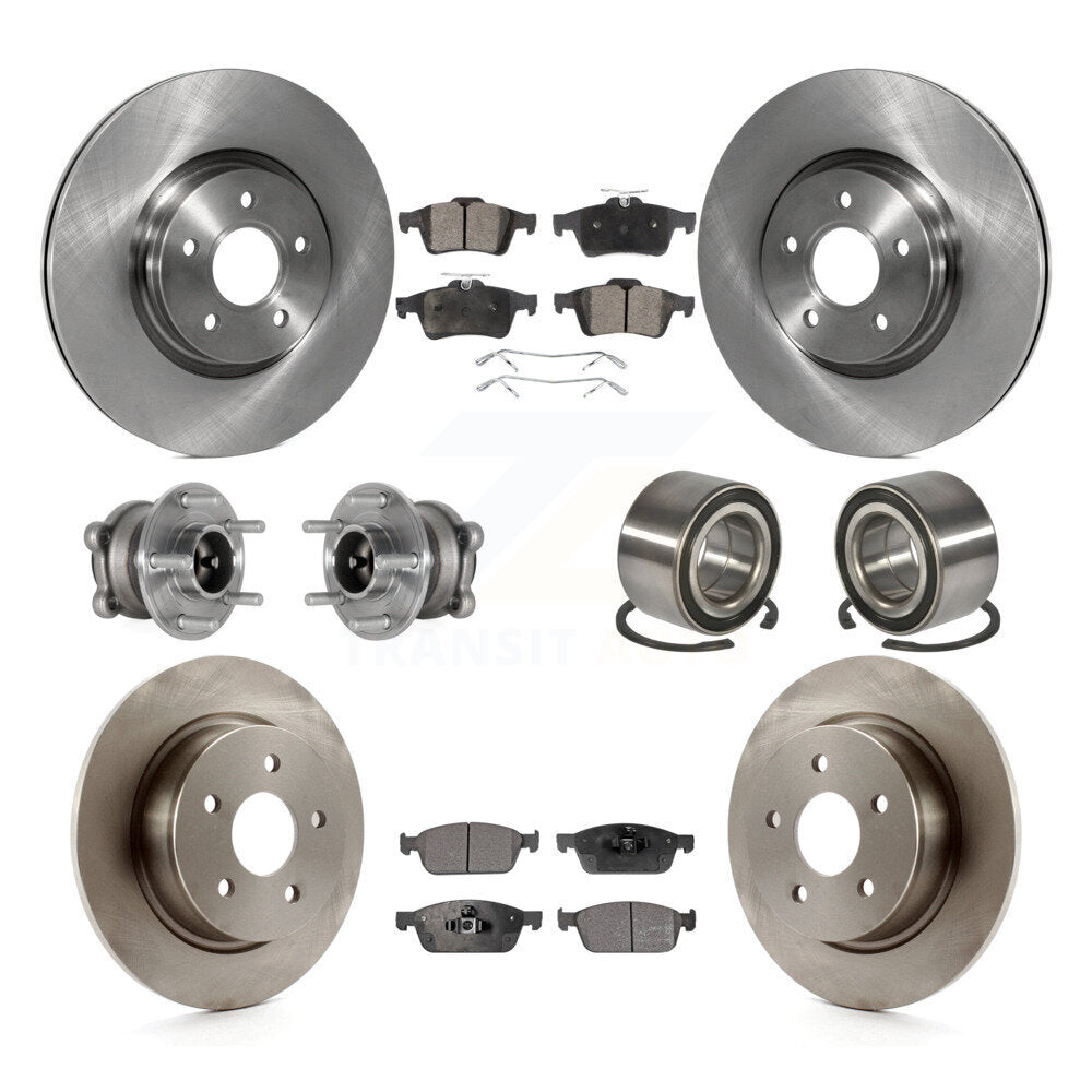 Front Rear Hub Bearing Brake Rotor Pad Kit (10Pc) For 2013-2016 Ford Escape FWD with 2.0L KBB-124101
