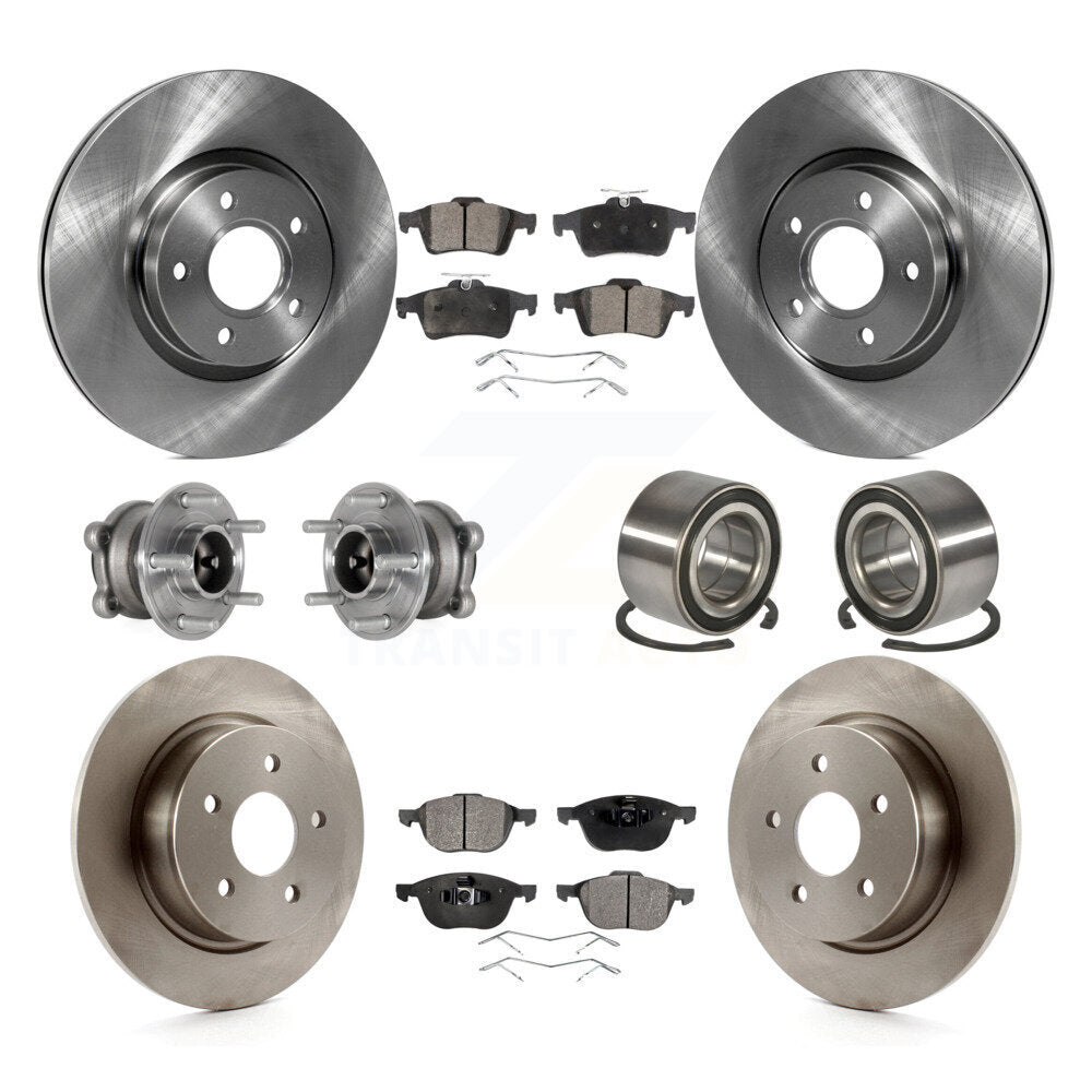 Front Rear Hub Bearing Assembly Disc Brake Rotor And Pad Kit (10Pc) For Ford Escape C-Max KBB-124102