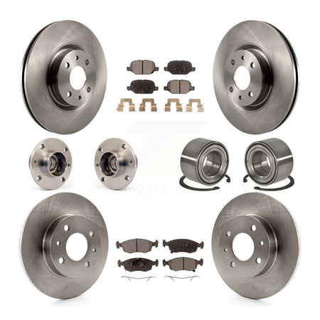 Front Rear Hub Bearings Disc Brake Rotors And Semi-Metallic Pads Kit (10Pc) For Fiat 500 KBB-124104