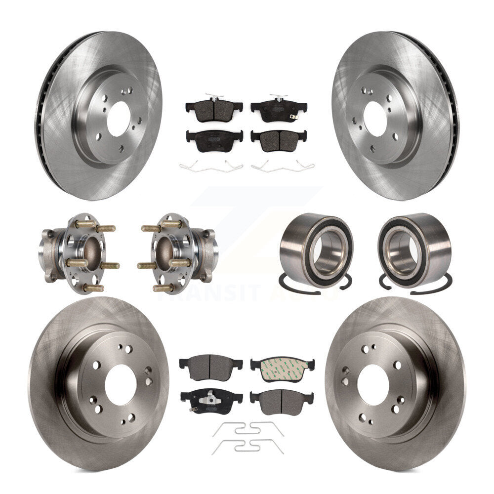 Front Rear Hub Bearing Disc Brake Rotor And Semi-Metallic Pad Kit (10Pc) For Honda Accord KBB-124158