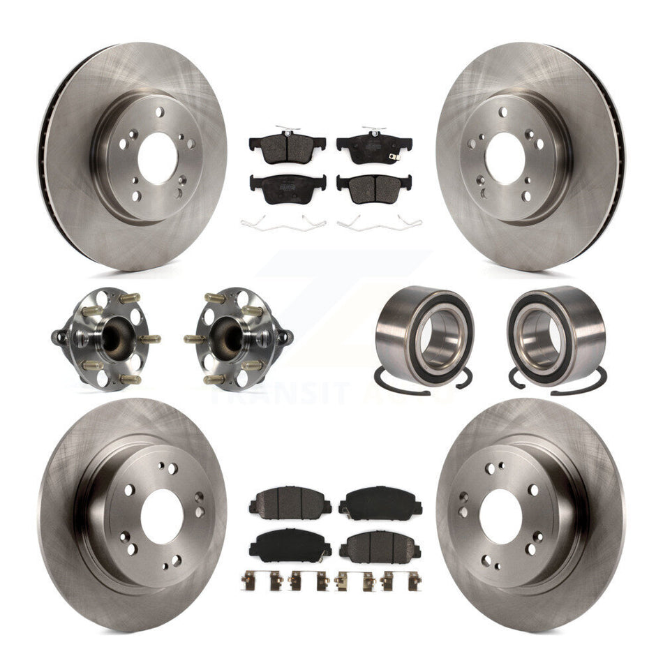 Front Rear Hub Bearing Disc Brake Rotor And Semi-Metallic Pad Kit (10Pc) For Honda Accord KBB-124160