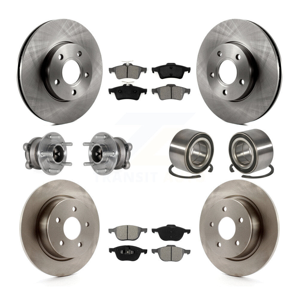 Front Rear Hub Bearing Disc Brake Rotor Pad Kit (10Pc) For Ford C-Max With Parking Assist KBB-124207