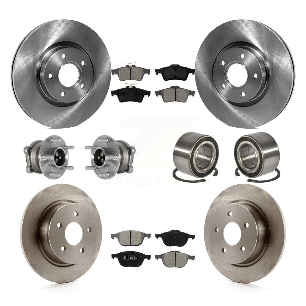 Front Rear Hub Bearing Assembly Disc Brake Rotor And Pad Kit (10Pc) For Ford Escape C-Max KBB-124208