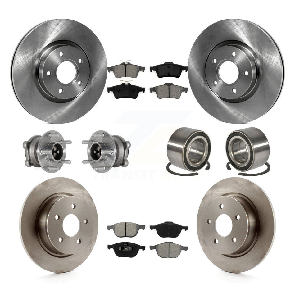Front Rear Hub Bearing Assembly Disc Brake Rotor And Pad Kit (10Pc) For Ford Escape C-Max KBB-124208