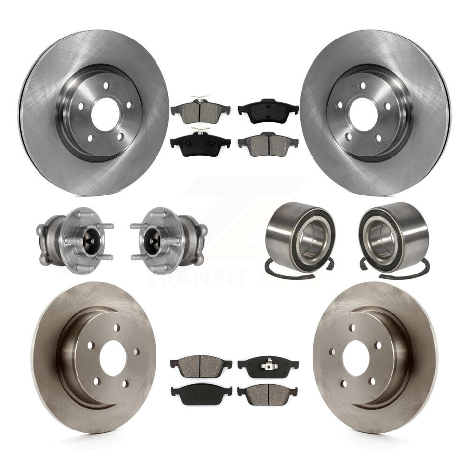 Front Rear Hub Bearing Brake Rotor Pad Kit (10Pc) For 2013-2016 Ford Escape FWD with 2.0L KBB-124213