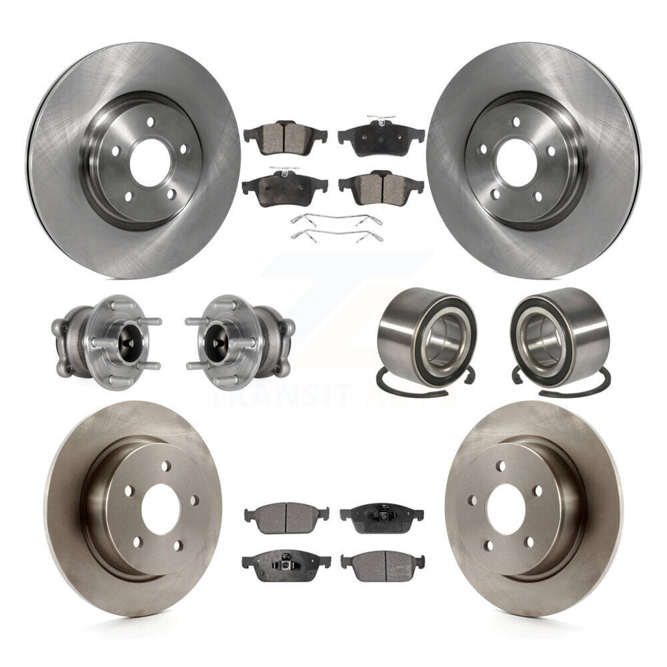 Front Rear Hub Bearing Brake Rotor Pad Kit (10Pc) For 2013-2016 Ford Escape FWD with 2.0L KBB-124304
