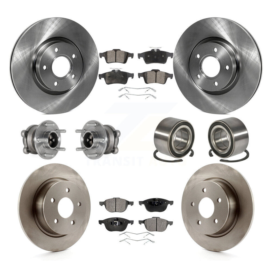 Front Rear Hub Bearing Disc Brake Rotor And Ceramic Pads Kit (10Pc) For Ford Escape C-Max KBB-124305