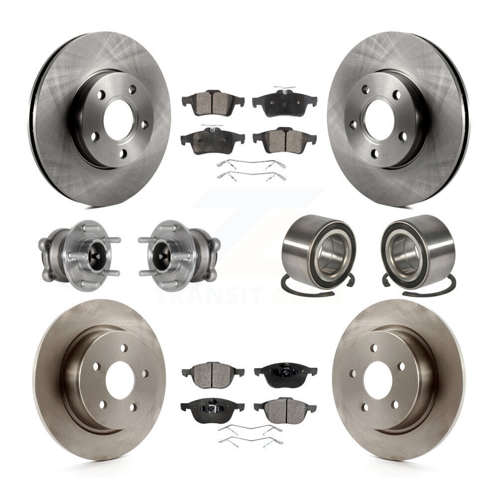 Front Rear Hub Bearing Disc Brake Rotor Pad Kit (10Pc) For Ford C-Max With Parking Assist KBB-124306