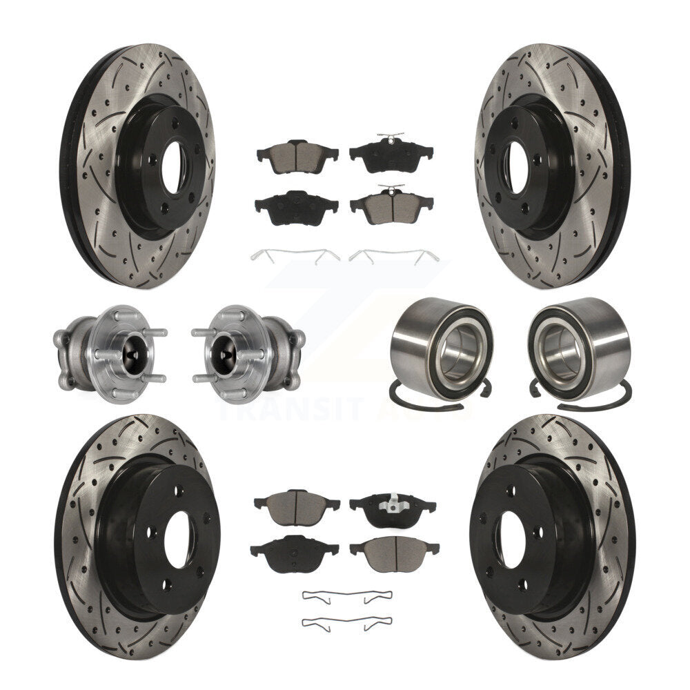 Front Rear Hub Bearing Coated Disc Brake Rotors And Pads Kit (10Pc) For Ford Escape C-Max KBB-124330