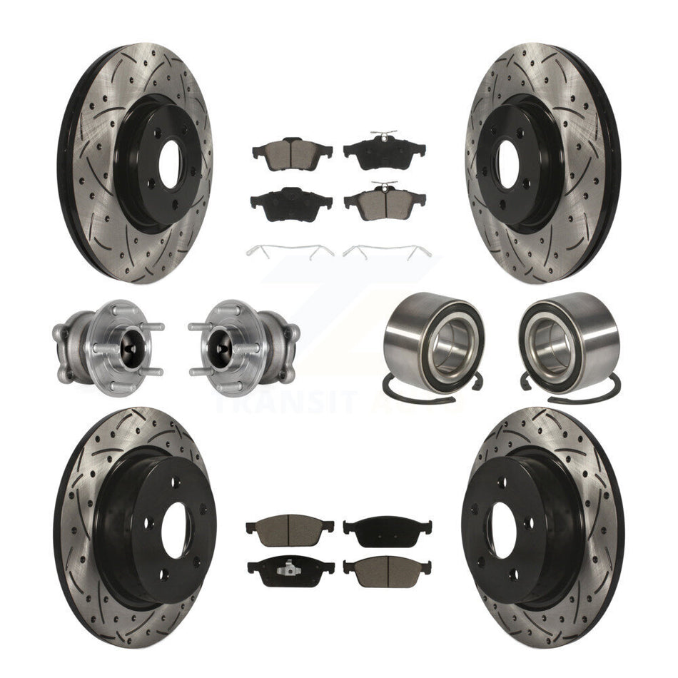 Front Rear Hub Bearing Coated Brake Rotor & Pads Kit (10Pc) For Ford Escape FWD with 2.0L KBB-124331