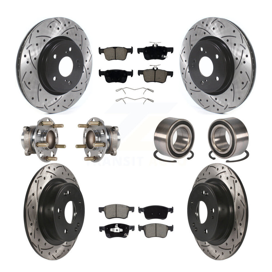 Front Rear Wheel Hub Bearing Coated Disc Brake Rotor And Pads Kit (10Pc) For Honda Accord KBB-124339