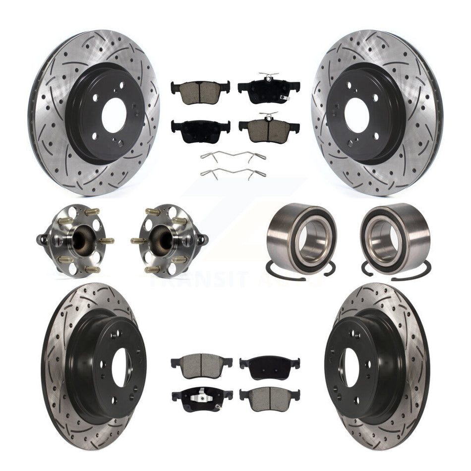 Front Rear Wheel Hub Bearing Coated Disc Brake Rotor And Pads Kit (10Pc) For Honda Accord KBB-124340