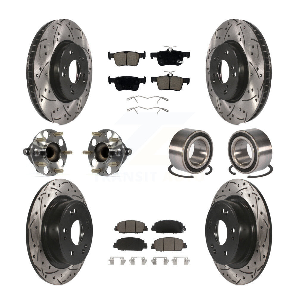 Front Rear Wheel Hub Bearing Coated Disc Brake Rotor And Pads Kit (10Pc) For Honda Accord KBB-124341