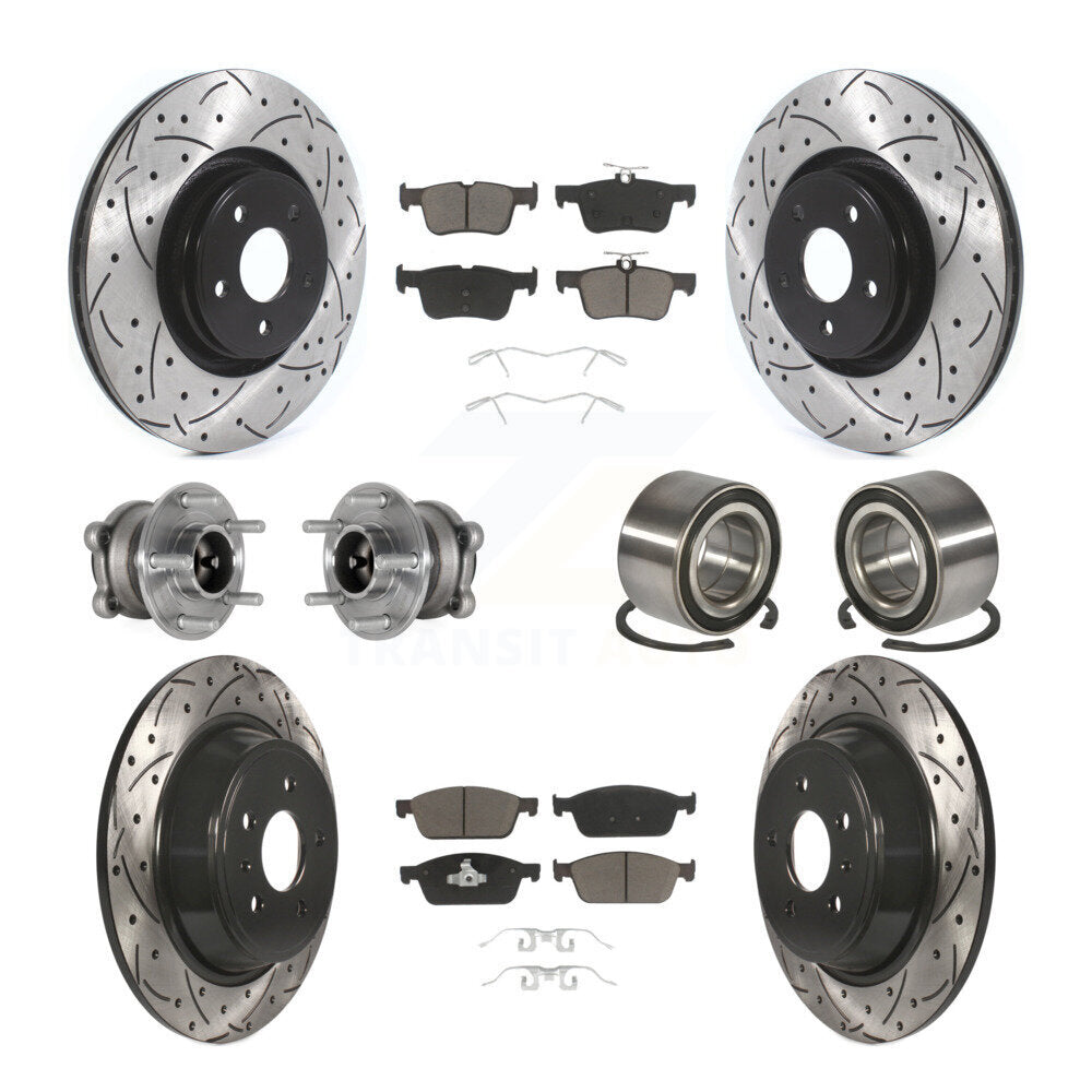 Front Rear Hub Bearing Coated Disc Brake Rotor And Ceramic Pad Kit (10Pc) For Lincoln MKC KBB-124353