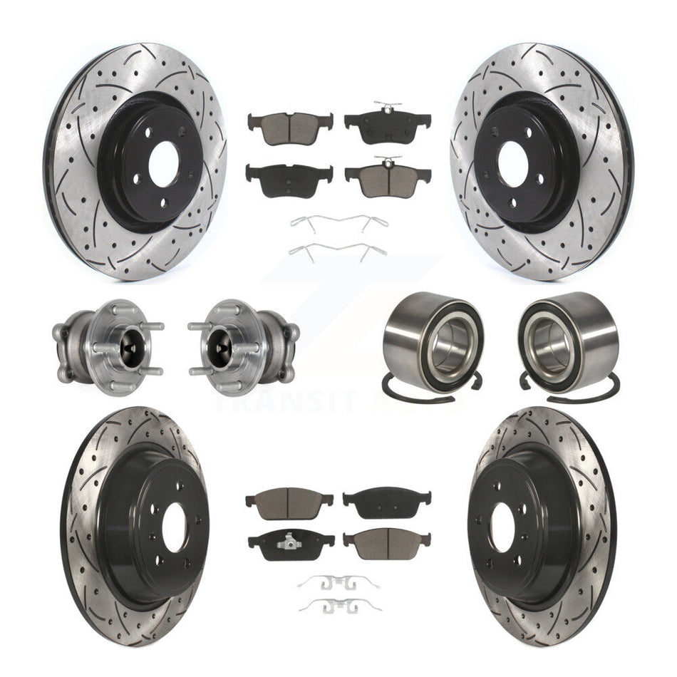 Front Rear Hub Bearing Coated Disc Brake Rotor And Ceramic Pad Kit (10Pc) For Lincoln MKC KBB-124353