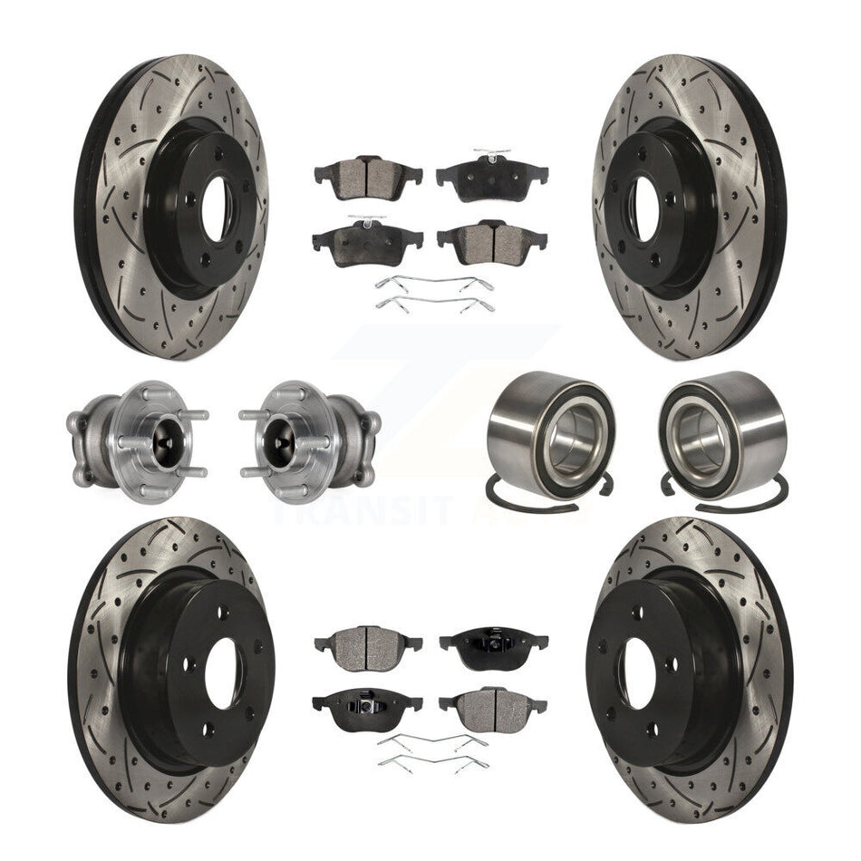 Front Rear Hub Bearing Coated Disc Brake Rotors And Pads Kit (10Pc) For Ford Escape C-Max KBB-124388