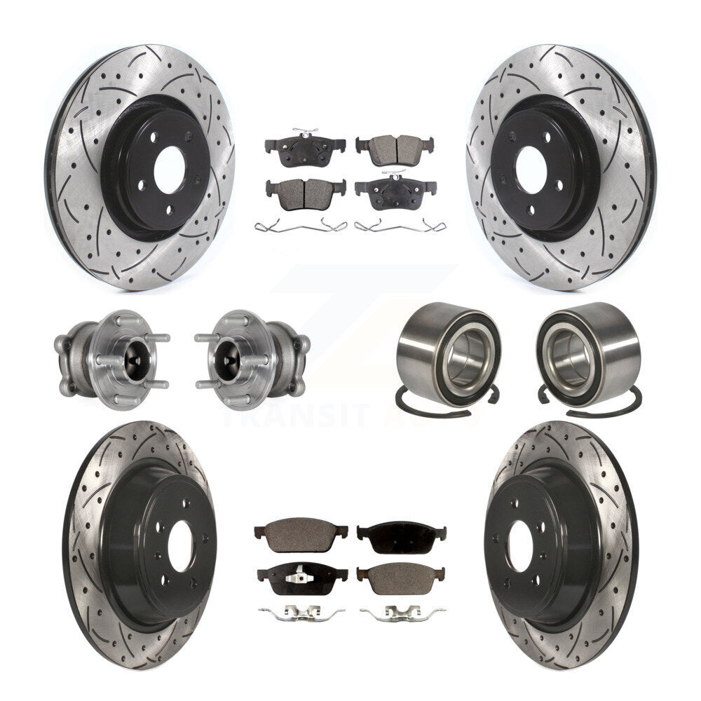 Front Rear Wheel Hub Bearing Coated Disc Brake Rotors And Pads Kit (10Pc) For Lincoln MKC KBB-124391
