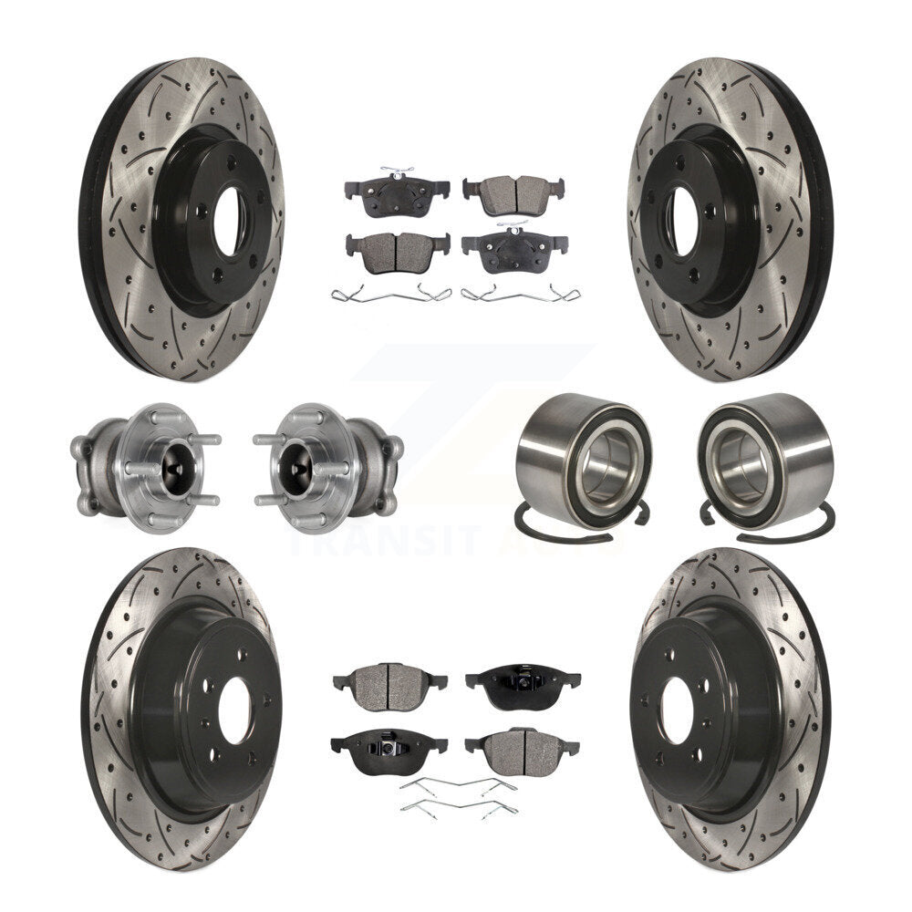 Front Rear Hub Bearing Coat Brake Rotor Pad Kit (10Pc) For Ford Escape FWD with 2.5L/1.5L KBB-124393