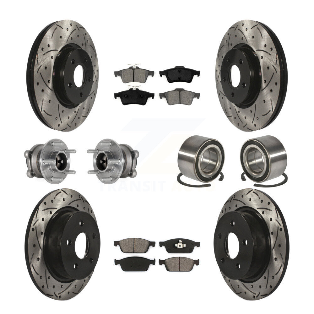 Front Rear Hub Bearing Coated Brake Rotor & Pads Kit (10Pc) For Ford Escape FWD with 2.0L KBB-124430
