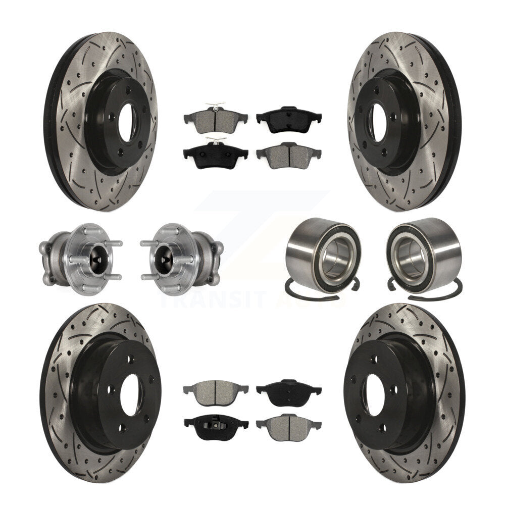 Front Rear Hub Bearing Coated Disc Brake Rotors And Pads Kit (10Pc) For Ford Escape C-Max KBB-124431