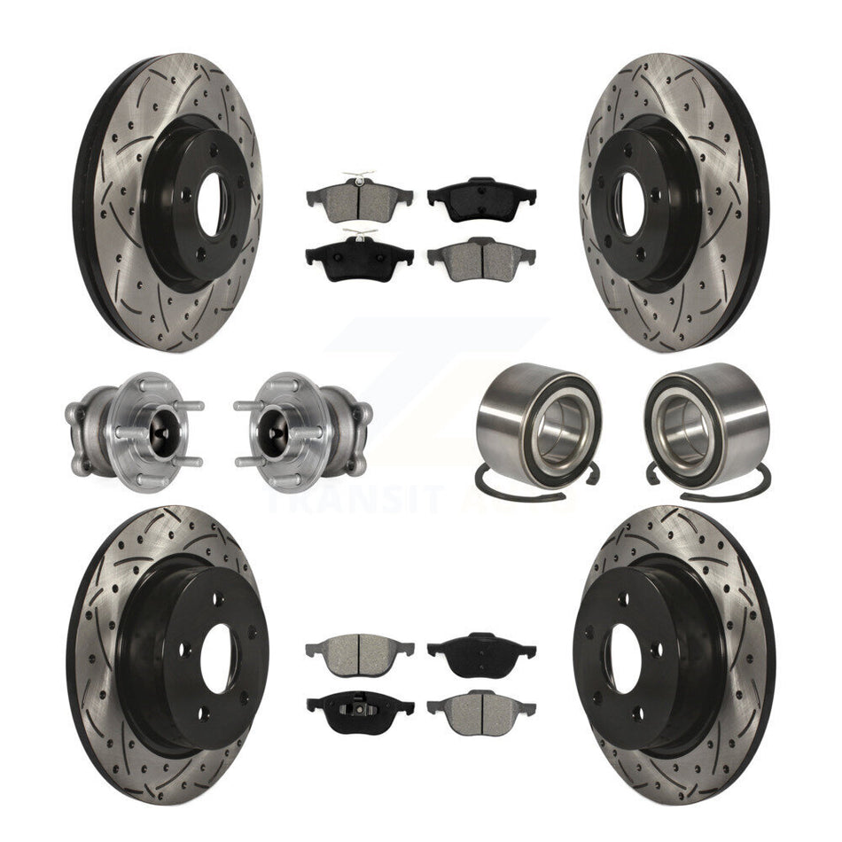 Front Rear Hub Bearing Coated Disc Brake Rotors And Pads Kit (10Pc) For Ford Escape C-Max KBB-124431