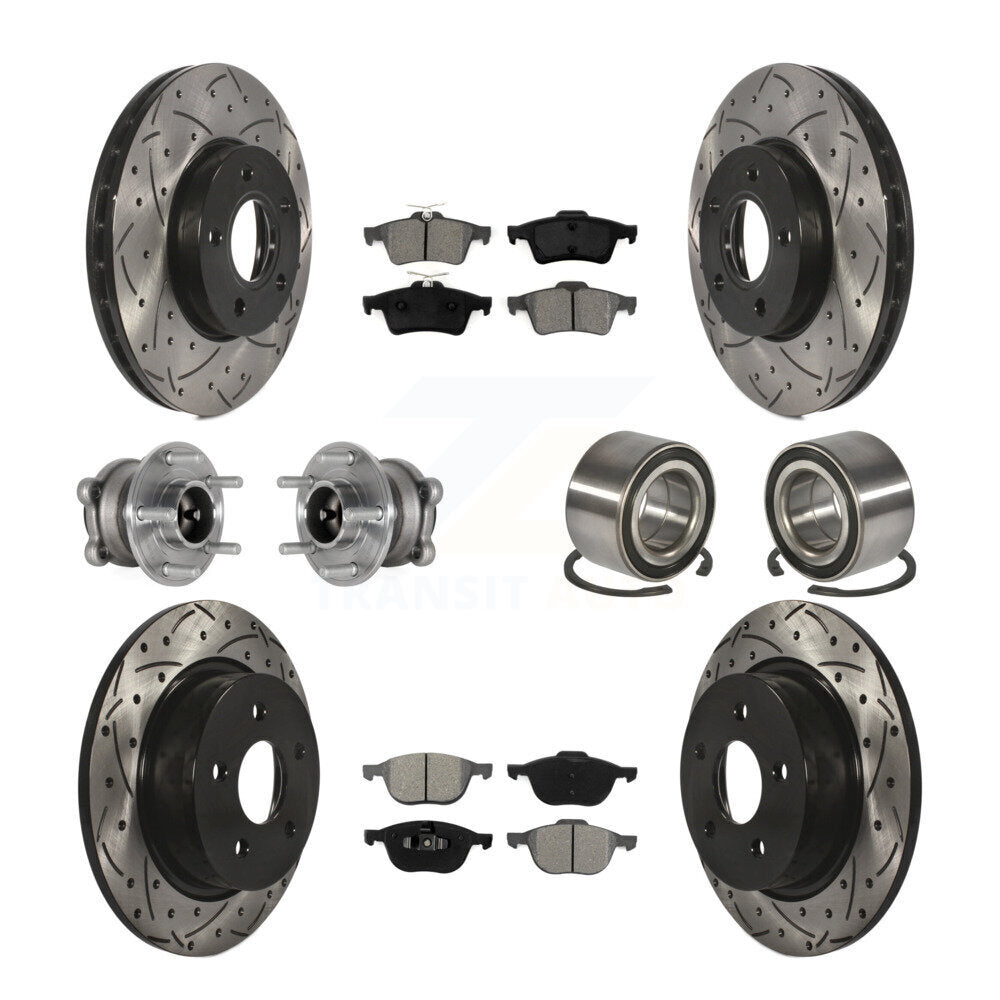 Front Rear Hub Bearing Coat Brake Rotor Pad Kit (10Pc) For Ford C-Max With Parking Assist KBB-124432