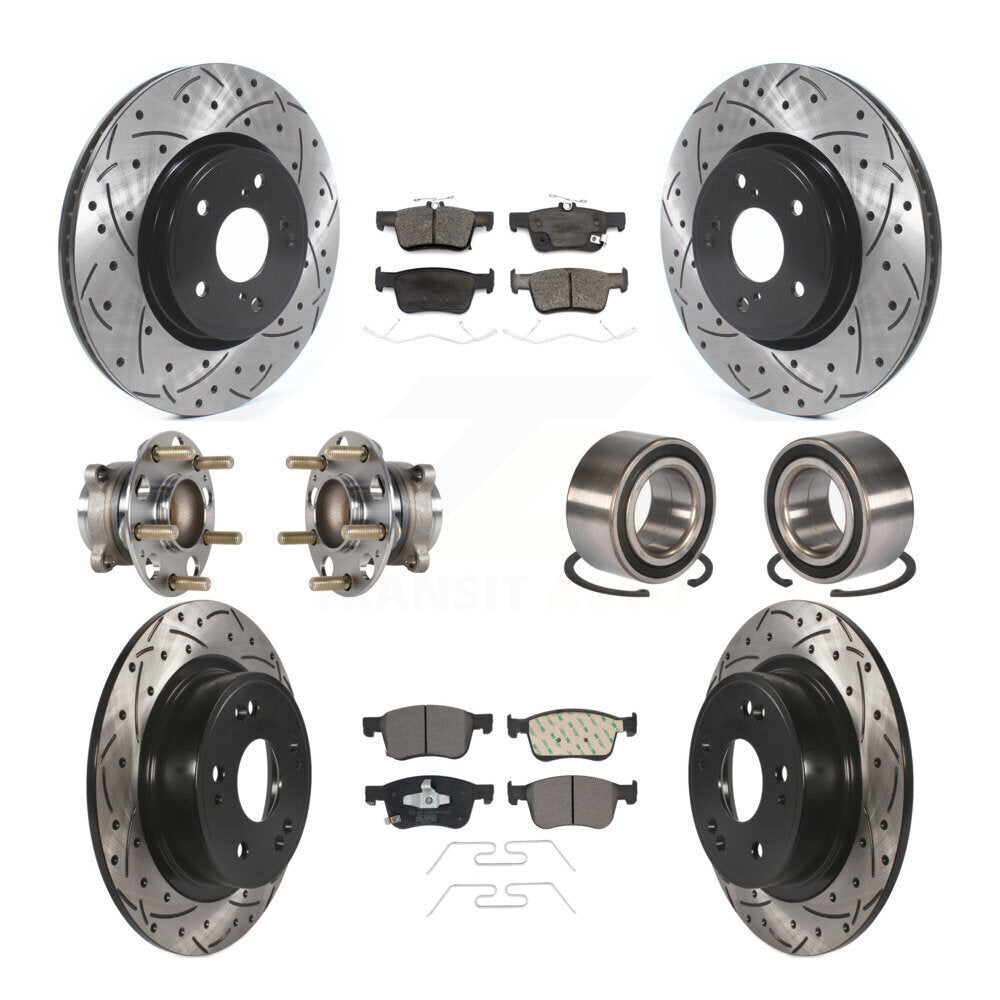 Front Rear Wheel Hub Bearing Coated Disc Brake Rotor And Pads Kit (10Pc) For Honda Accord KBB-124475