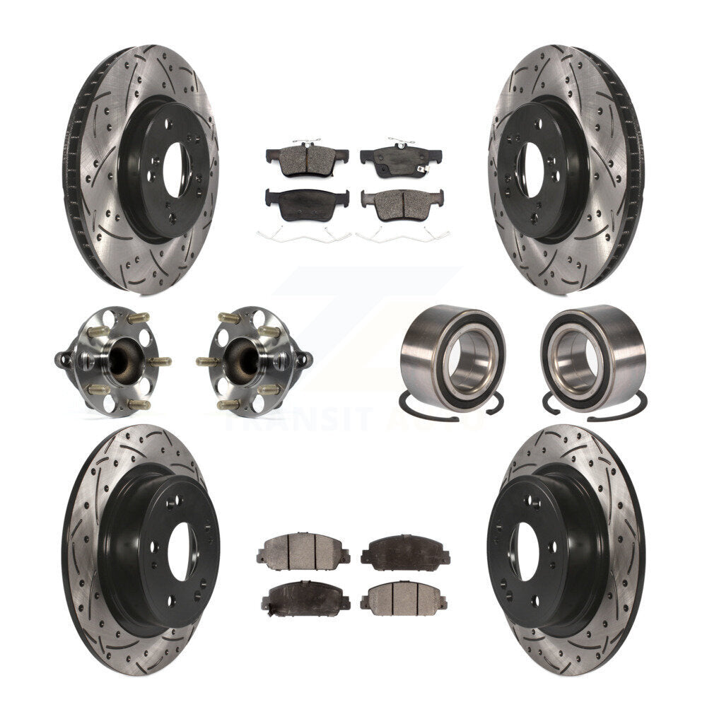 Front Rear Wheel Hub Bearing Coated Disc Brake Rotor And Pads Kit (10Pc) For Honda Accord KBB-124477