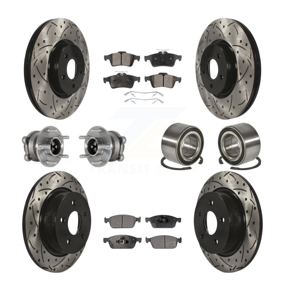 Front Rear Hub Bearing Coated Brake Rotor & Pads Kit (10Pc) For Ford Escape FWD with 2.0L KBB-124481