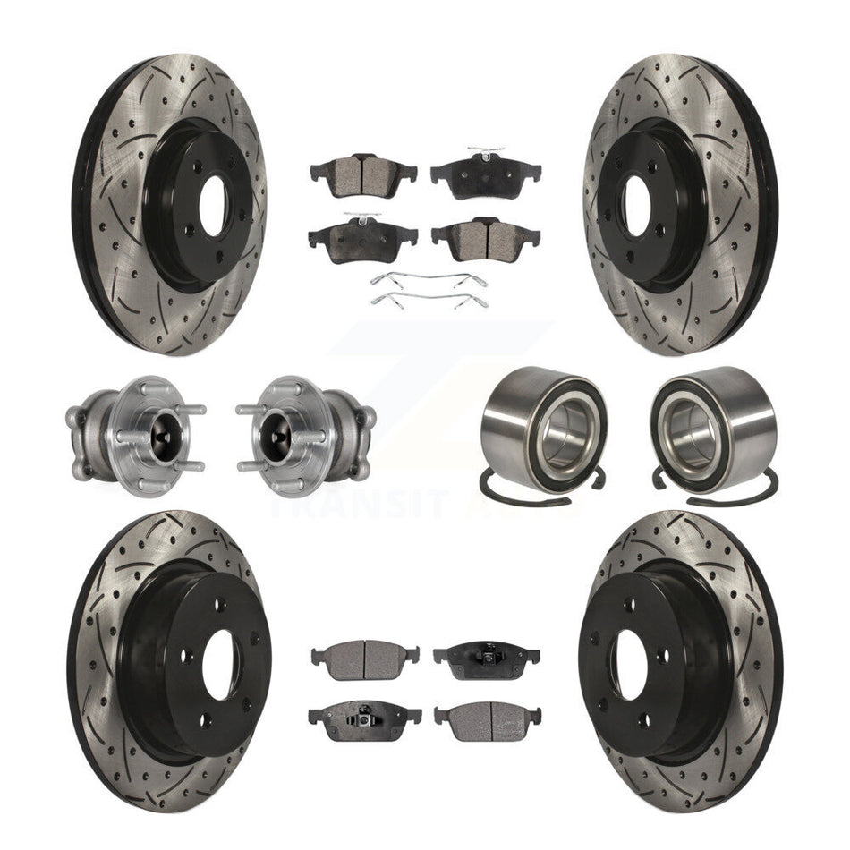 Front Rear Hub Bearing Coated Brake Rotor & Pads Kit (10Pc) For Ford Escape FWD with 2.0L KBB-124481