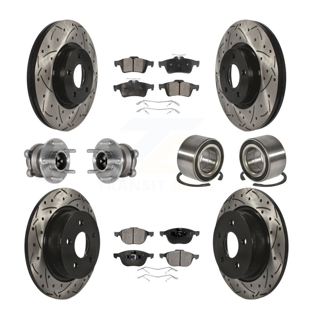 Front Rear Hub Bearing Coated Disc Brake Rotors And Pads Kit (10Pc) For Ford Escape C-Max KBB-124482